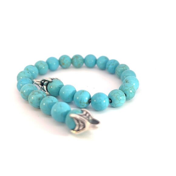 David Yurman Authentic Estate Turquoise Prayer Bead Bracelet 8" Silver DY439 - Picture 4 of 5